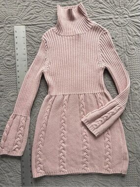 LULURAIN Girls Pink Cable Knit Turtleneck Sweater Dress Size 6X 6-7Y